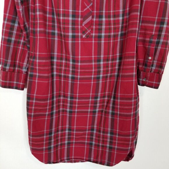 Lauren Ralph Lauren Women Plaide Button Front Tunic Dress Sz 8 Red Long Sleeve - Picture 3 of 9